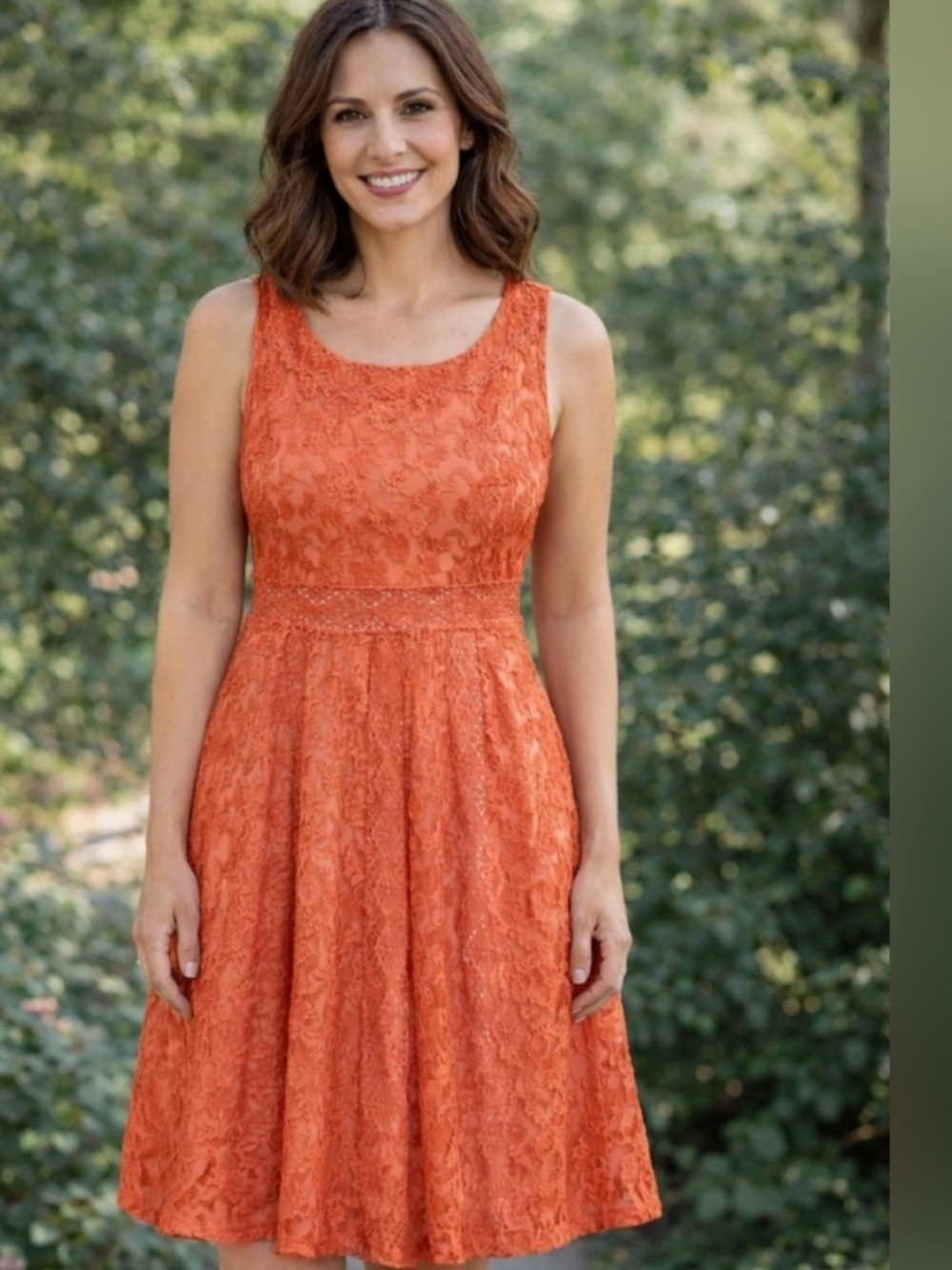 Sundance Coral Lace A-Line Dress, 6